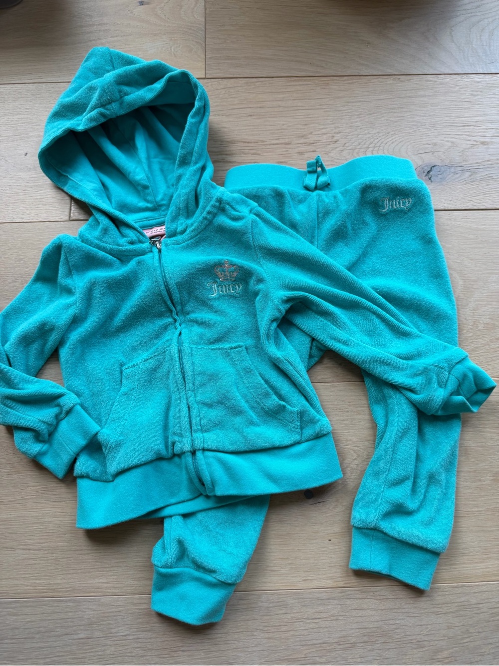 Juicy Couture Toddler Velour Tracksuit Set Teal Rhinestone 18M